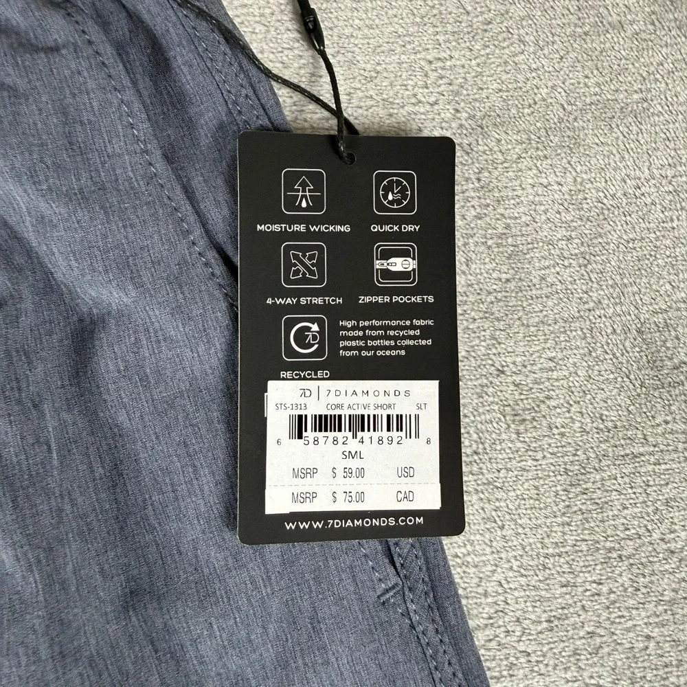 7 Diamonds Core Active Shorts Mens Small Gray Athletic Stretch $59 7D New NWT